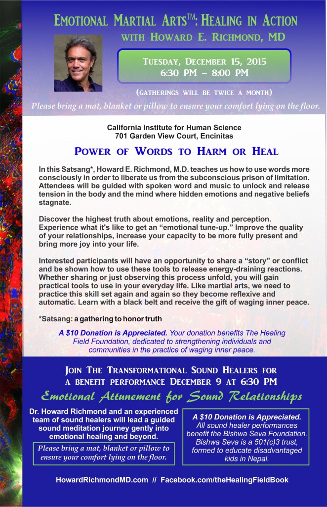 Combined flyer December 15 EMA and December 9 Sound Healing for Single flyer